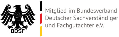 BDSF-Verbandssiegel: Mitglied im Bundesverband Deutscher Sachverständiger und Fachgutachter e. V.